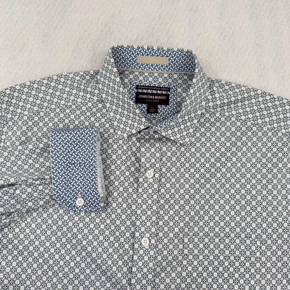 Johnston & Murphy Mens L Premium European Fabric Geometric Print Button Down